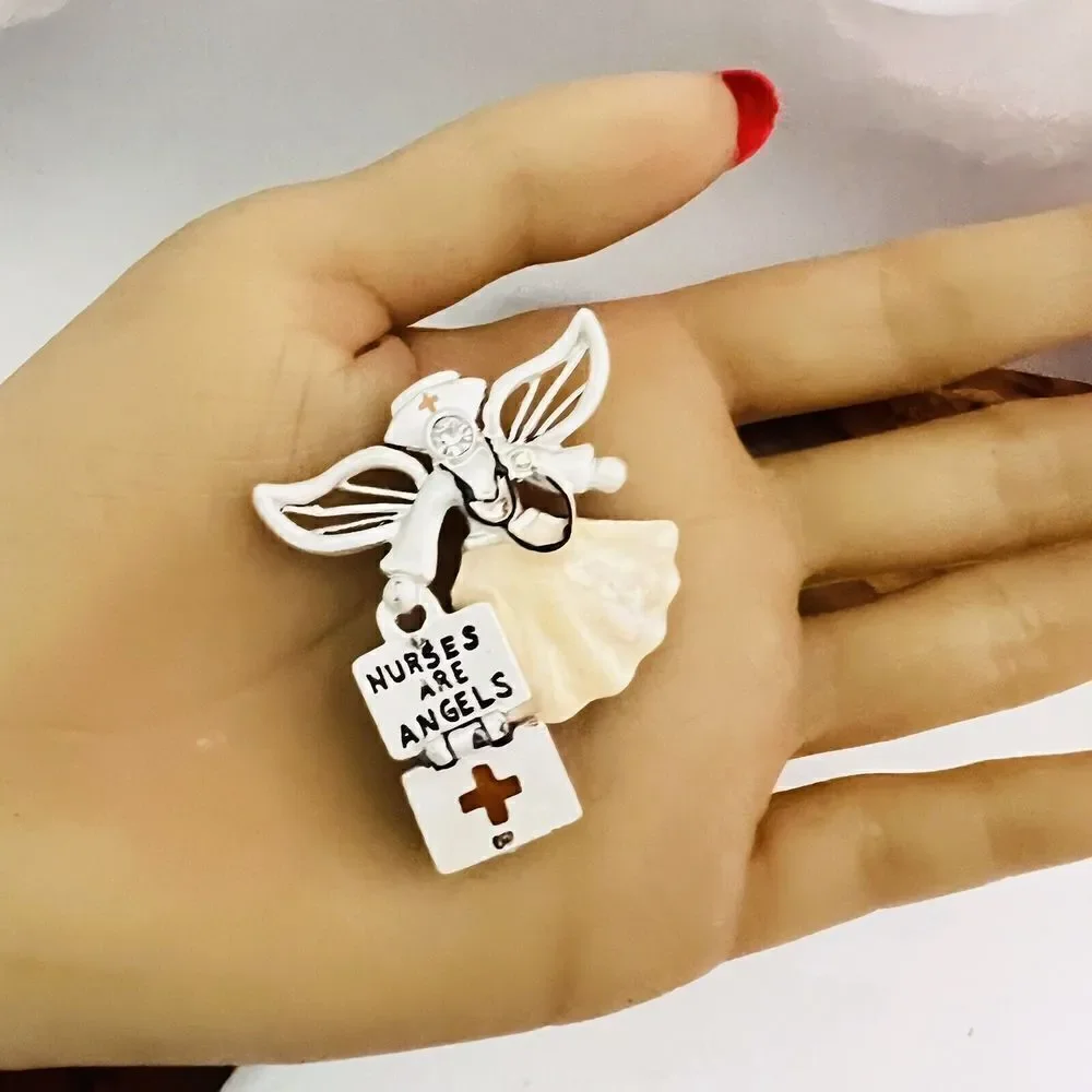 Vintage Kenneth Cole KC Enamel Brooch Nurses Are Angels Hospital Health 1331